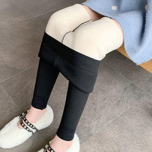 High-waisted Threaded Slim-fitting Thickened Warm Leggings-Aria Doejay