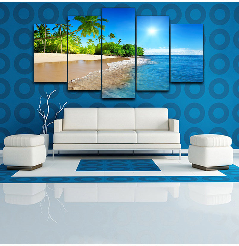 Art Wall Decor Living Room Sea Water Palm Tree Sun Sea View Modular Painting Canvas-Aria Doejay