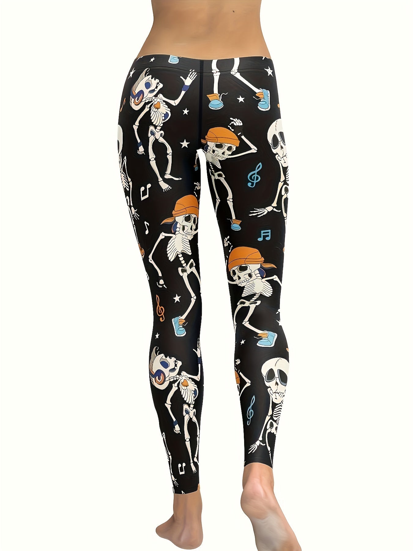 Black Skull Cartoon Ladies Yoga Pants