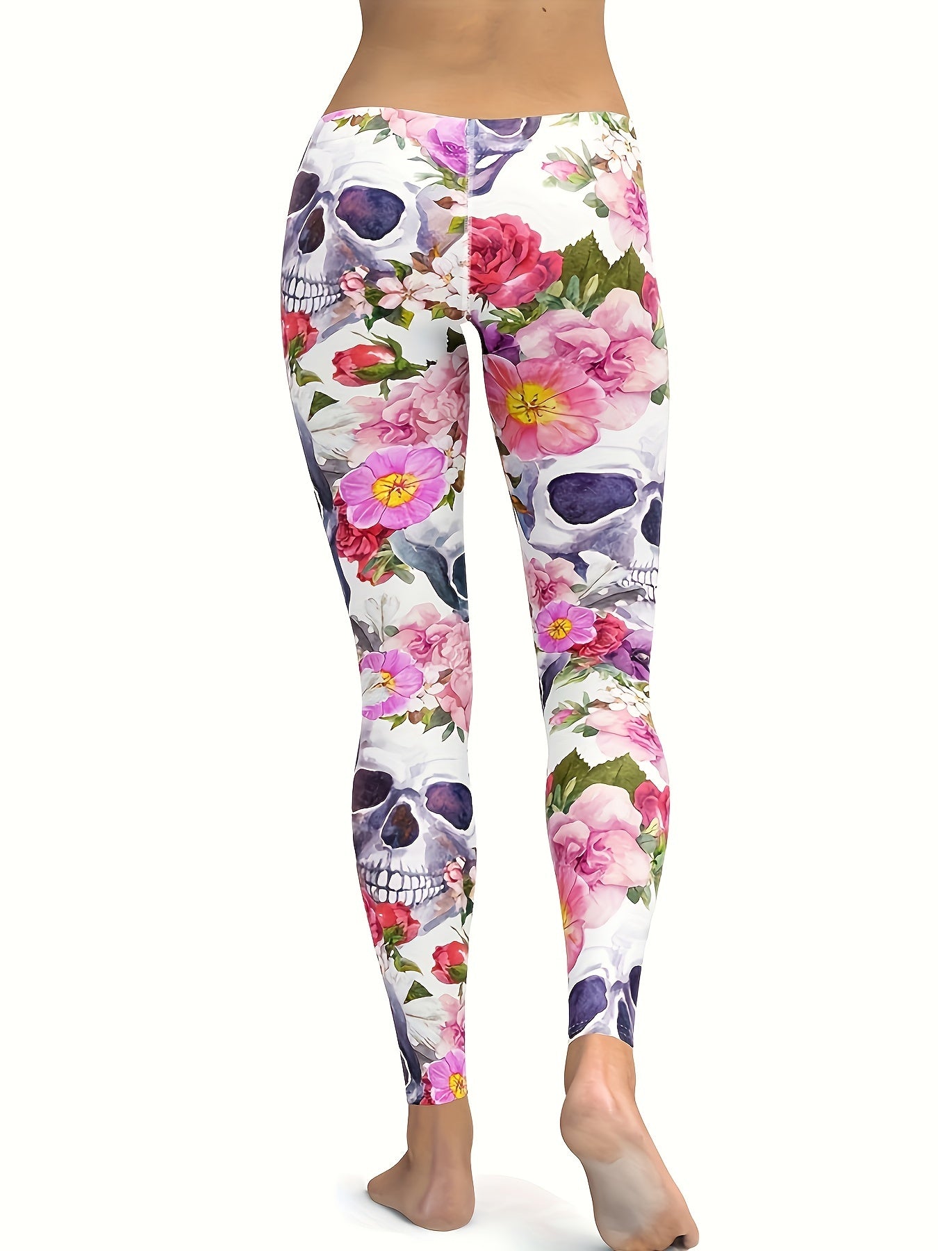 Skull Flower Printed Ladies Yoga Pants