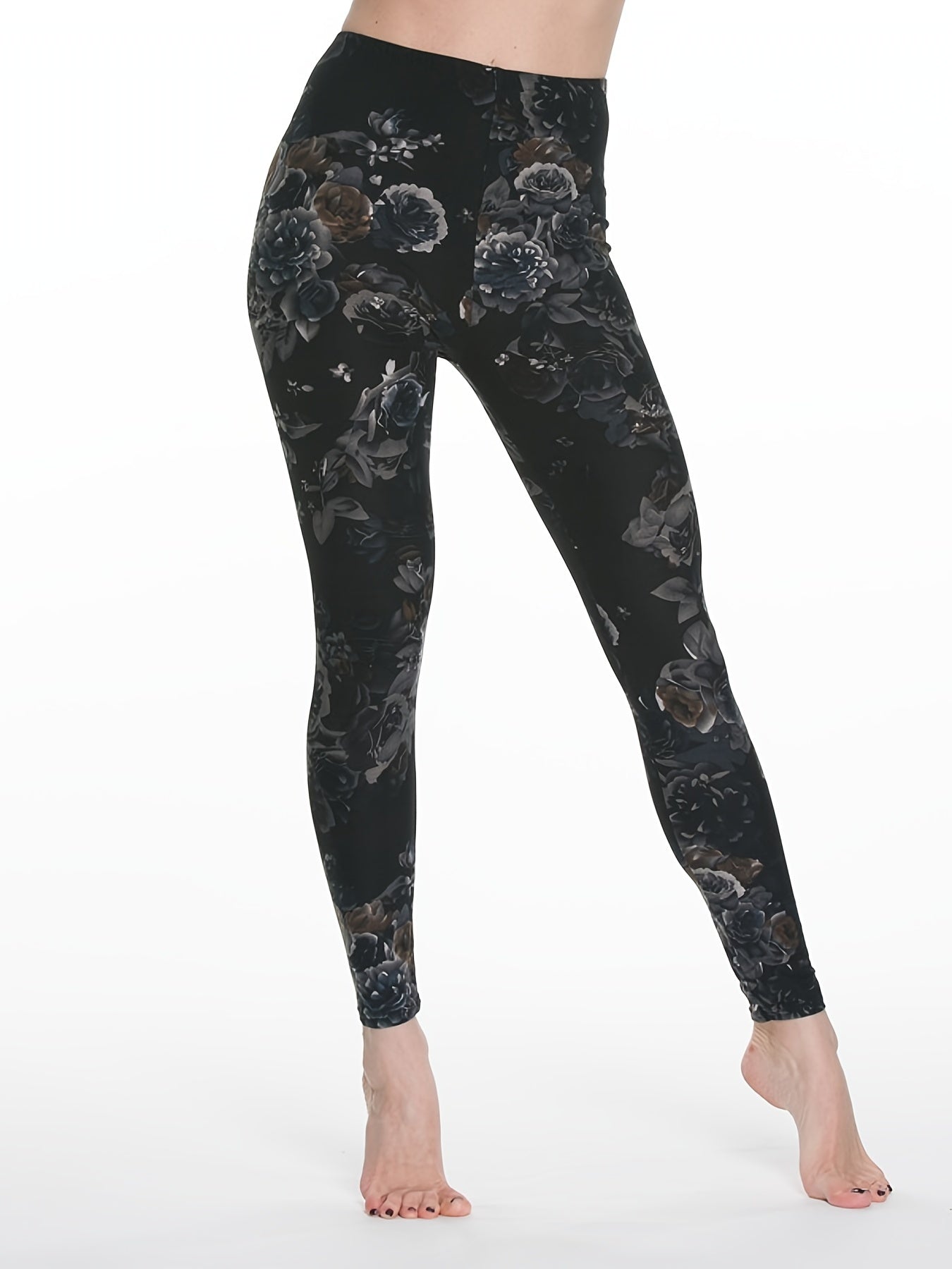 Floral Print Skinny Leggings, Casual Every Day Stretchy Leggings, Women's Clothing