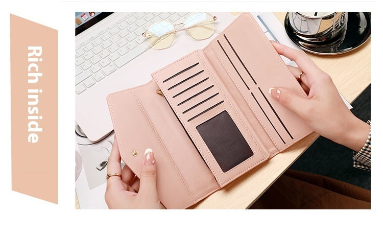 Women's Long Three-fold Stitching Fashion Multi-card-slot Leather Oil Wax Leather Large-capacity Wallet