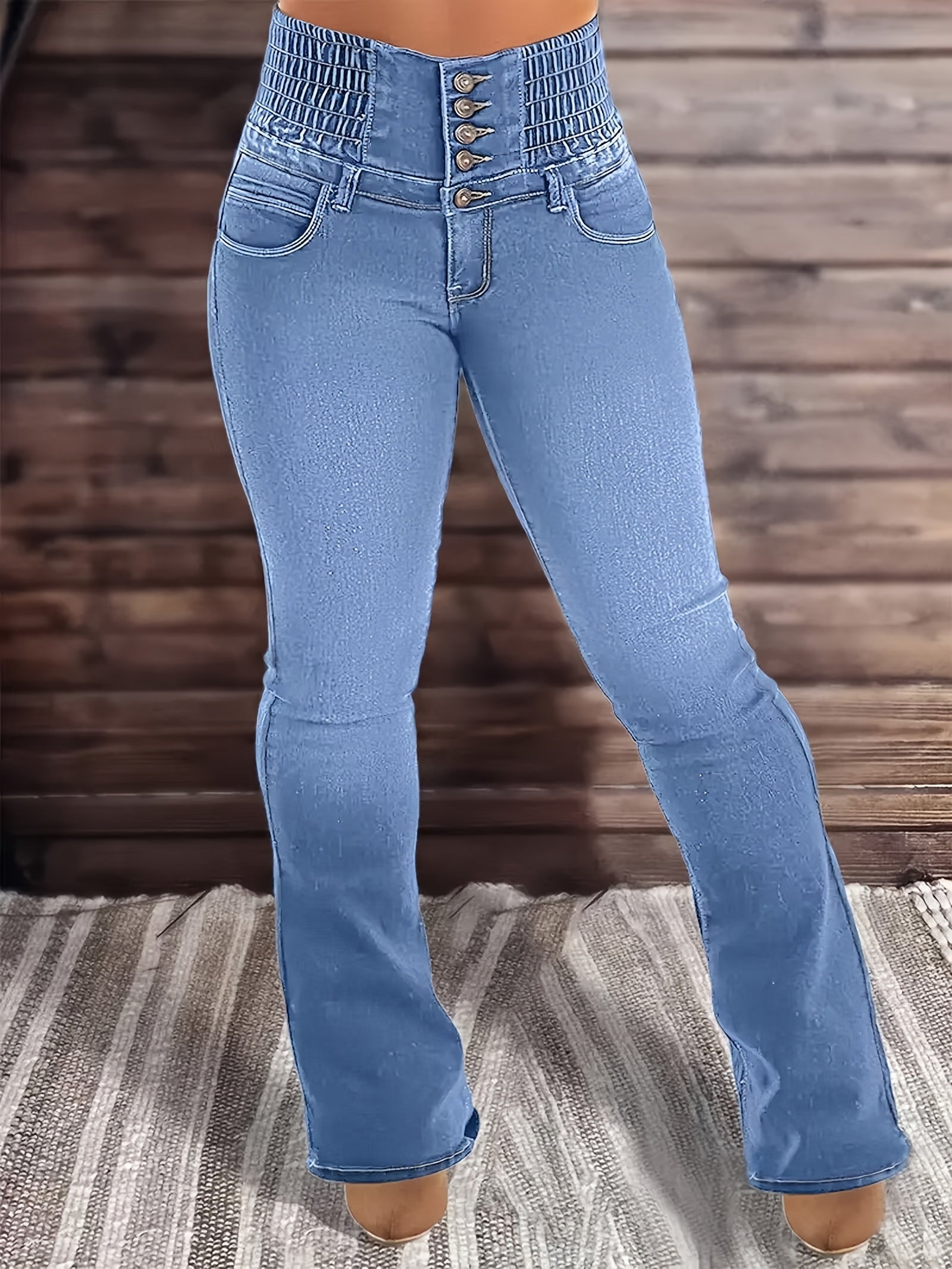 Flattering High Waist Bootcut Jeans - Women Jeans with Stretchy Cotton Blend, Spandex, Four-Season Wear, Sensual Design, Machine Washable, and Belt Included