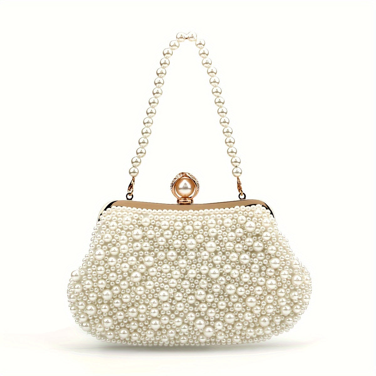 Elegant White Pearl Clutch Purse for Women - Chic Evening Bag with Detachable Shoulder Strap, Perfect for Weddings & Parties