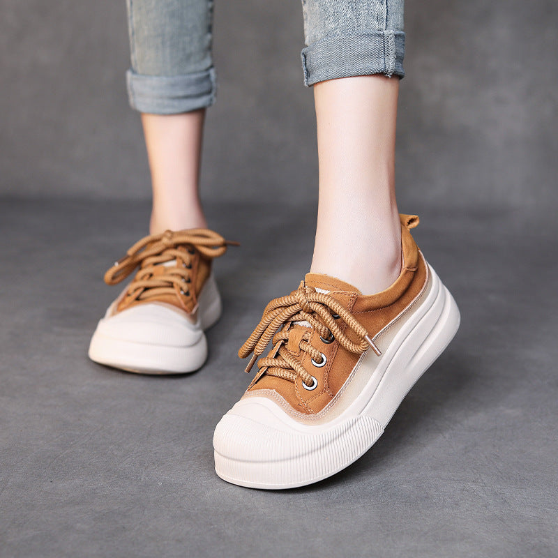 Women's Fashion Full Grain Cow Leather Lace-up Casual Shoes