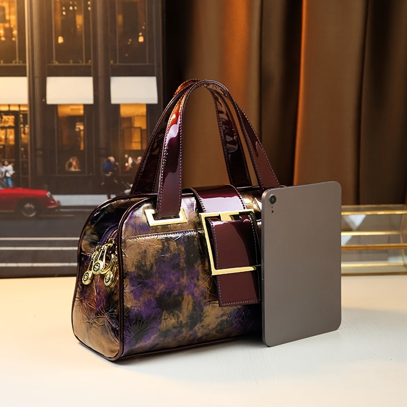 Chic Floral Boston Bag for Women - Vintage-Inspired Crossbody & Shoulder Handbag, Perfect Mother's Day Gift, Deep Purple