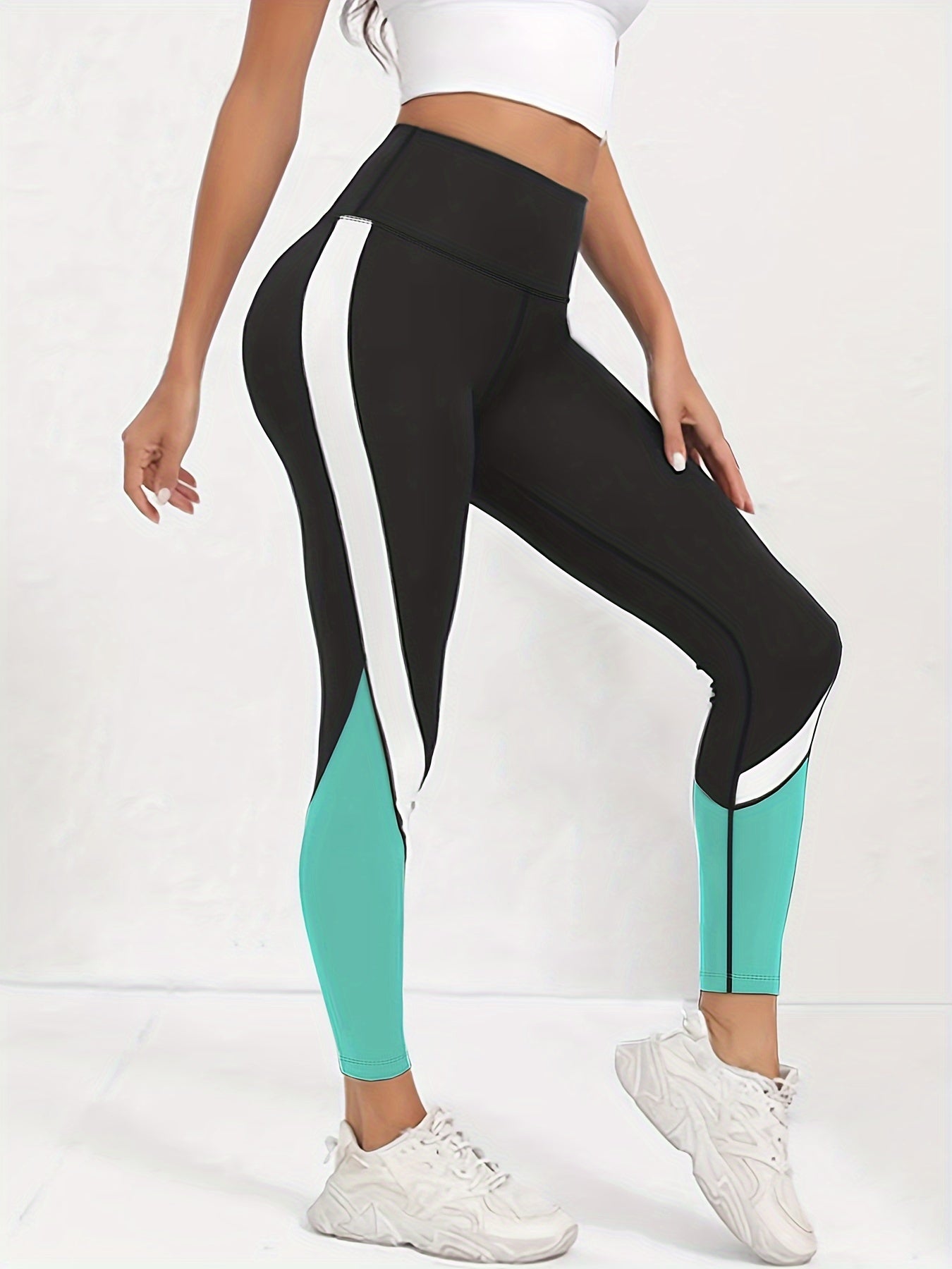 Women's High-Waist Yoga Leggings - Comfortable & Stretchy, Color Block Design for Casual Attire and Fitness