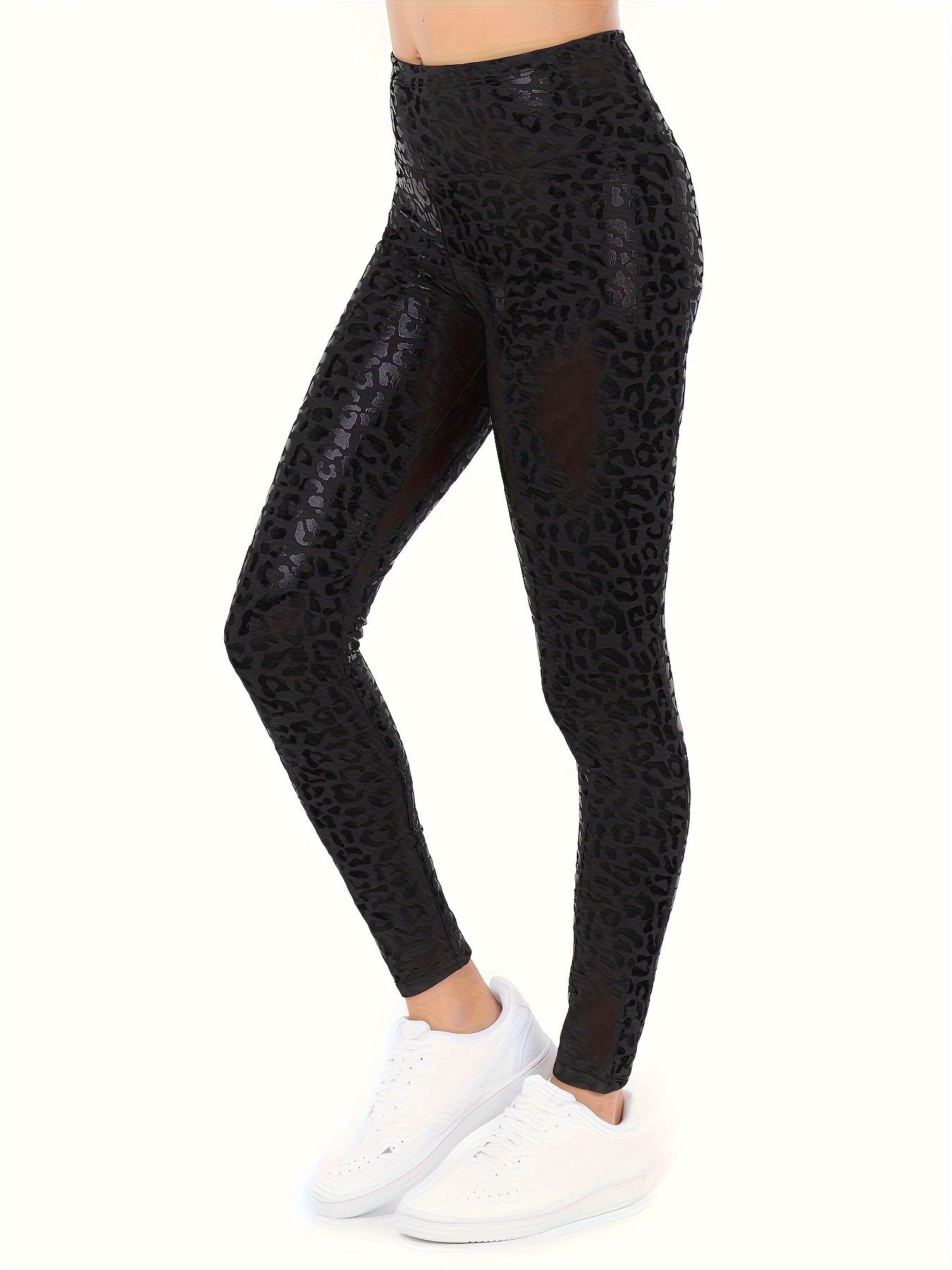 Plus Size Leopard Pattern Higi Waist Leggings, Casual Skinny Stretchy Leggings, Women's Plus Size Clothing