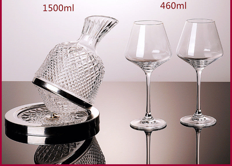 Crystal-cut Rotating Top Tumbler Crystal Glass Red Wine Decanter Set-Aria Doejay