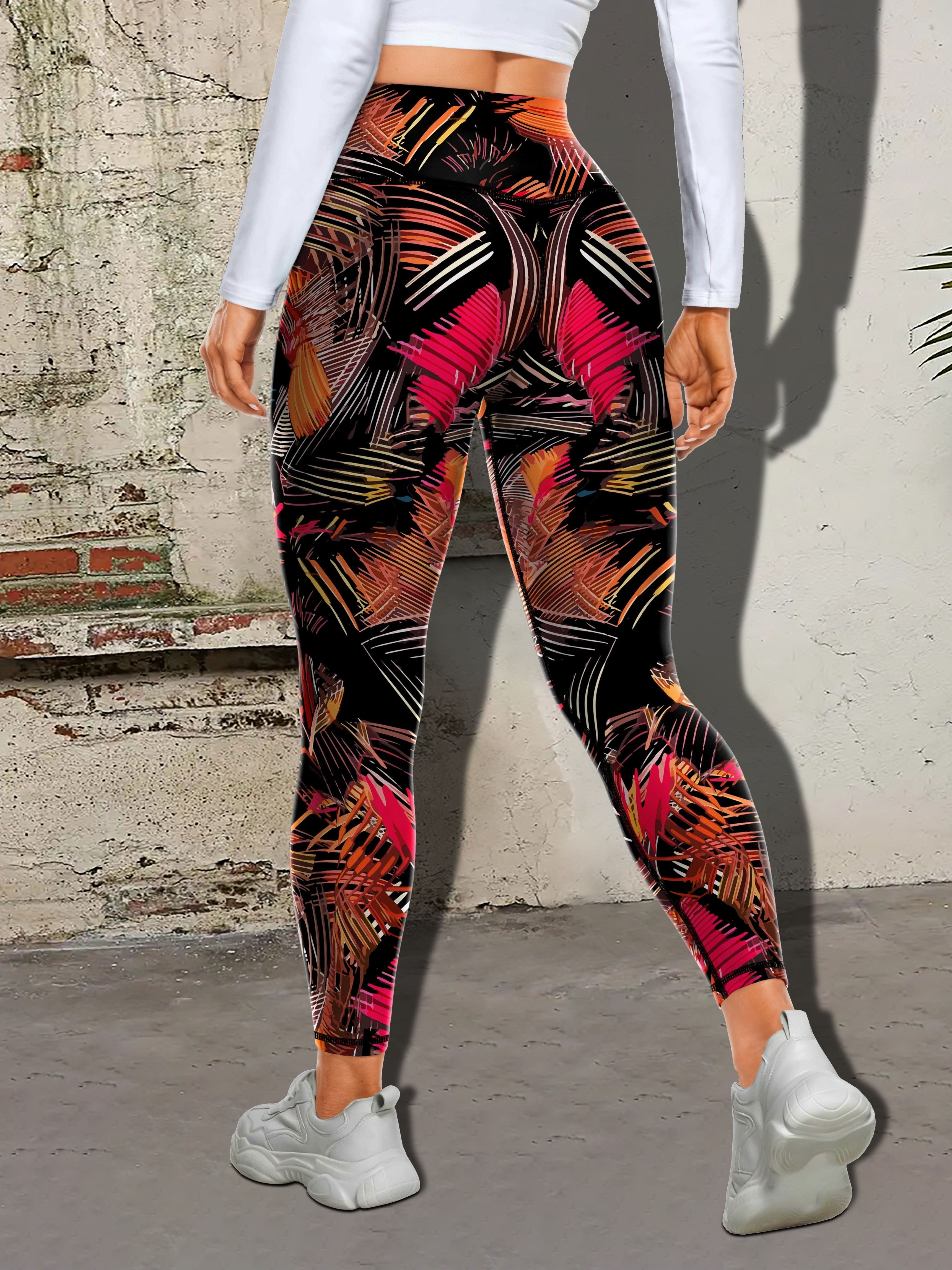 Tropical Rainforest Print High Waist Women's Tummy Control Workout Leggings for Outdoor Sports Fitness Running