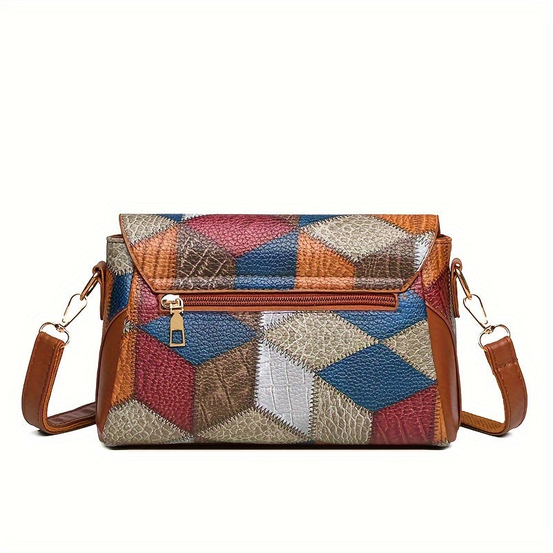 Festive 2024 Women's PU Shoulder Bag with Geometric Patterns and Magnetic Closure