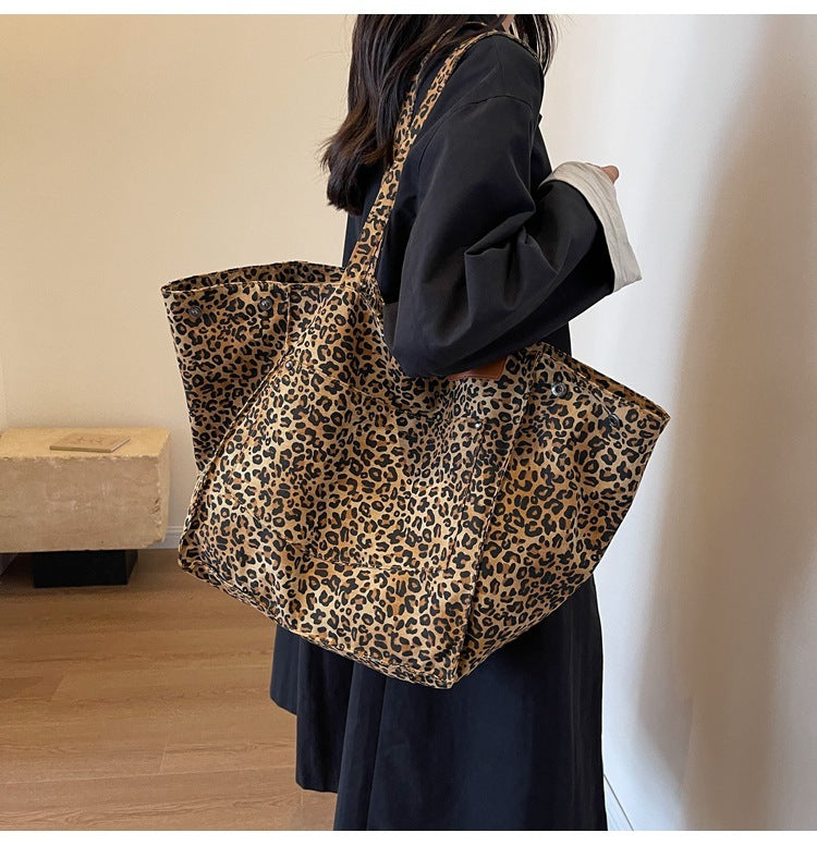 Large Capacity Leopard Print Canvas Tote Bag-Aria Doejay