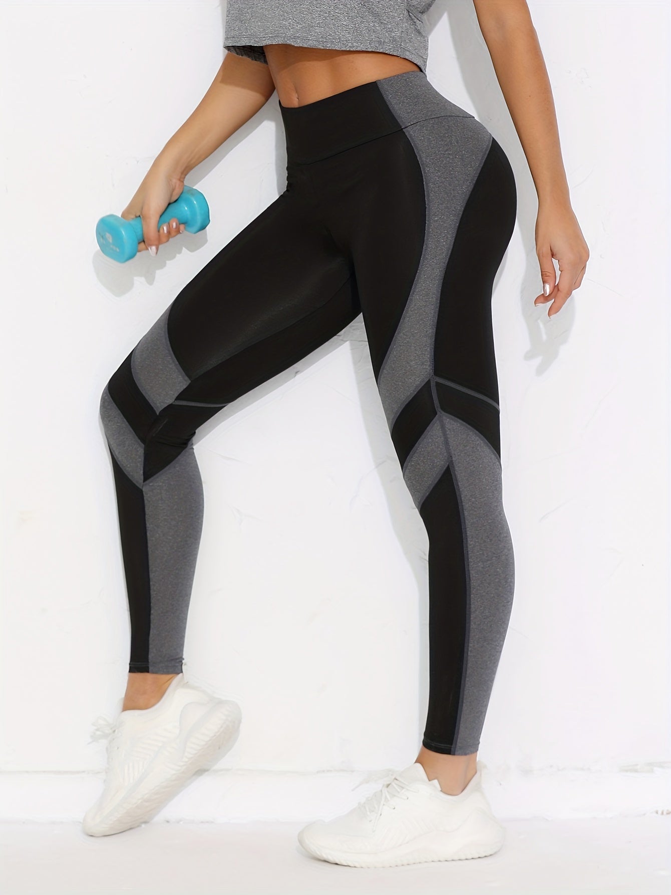 High-Waisted Color Block Women's Sports Leggings, Stretchy Athletic Yoga Pants for Gym Fitness Activewear in Fall & Winter