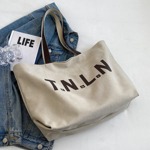 Letter Printed Totes Fashion Large Capacity Canvas Bags For Women All-match Handbag Commuting Shoulder Bag For College Students