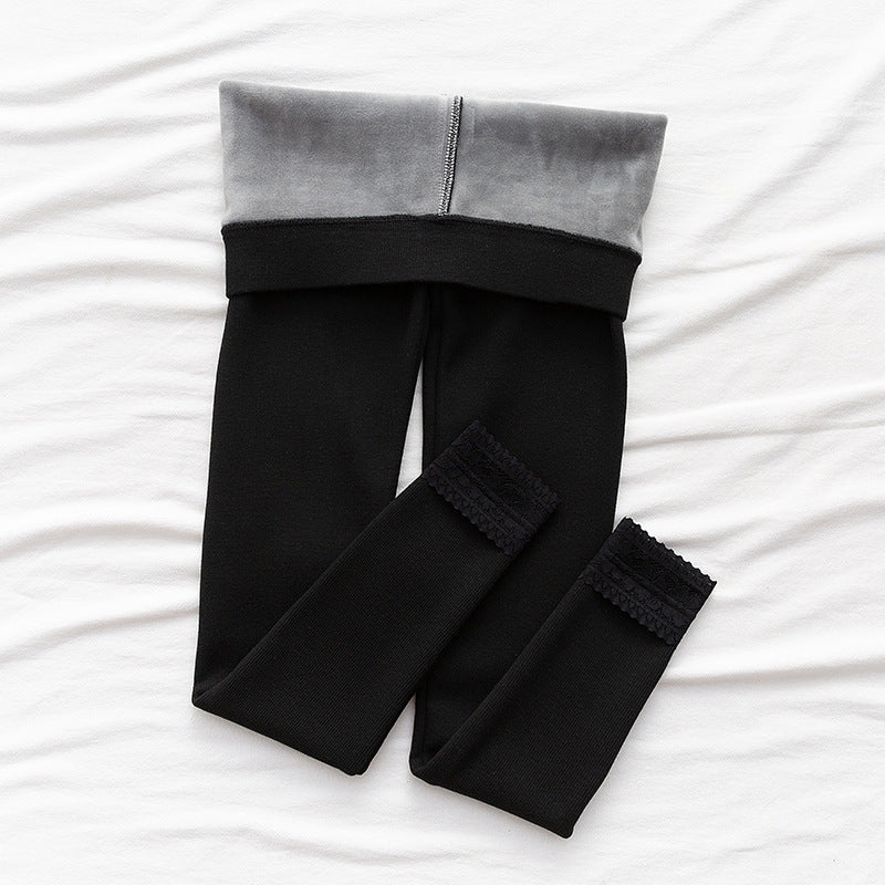 High-waisted Threaded Slim-fitting Thickened Warm Leggings-Aria Doejay