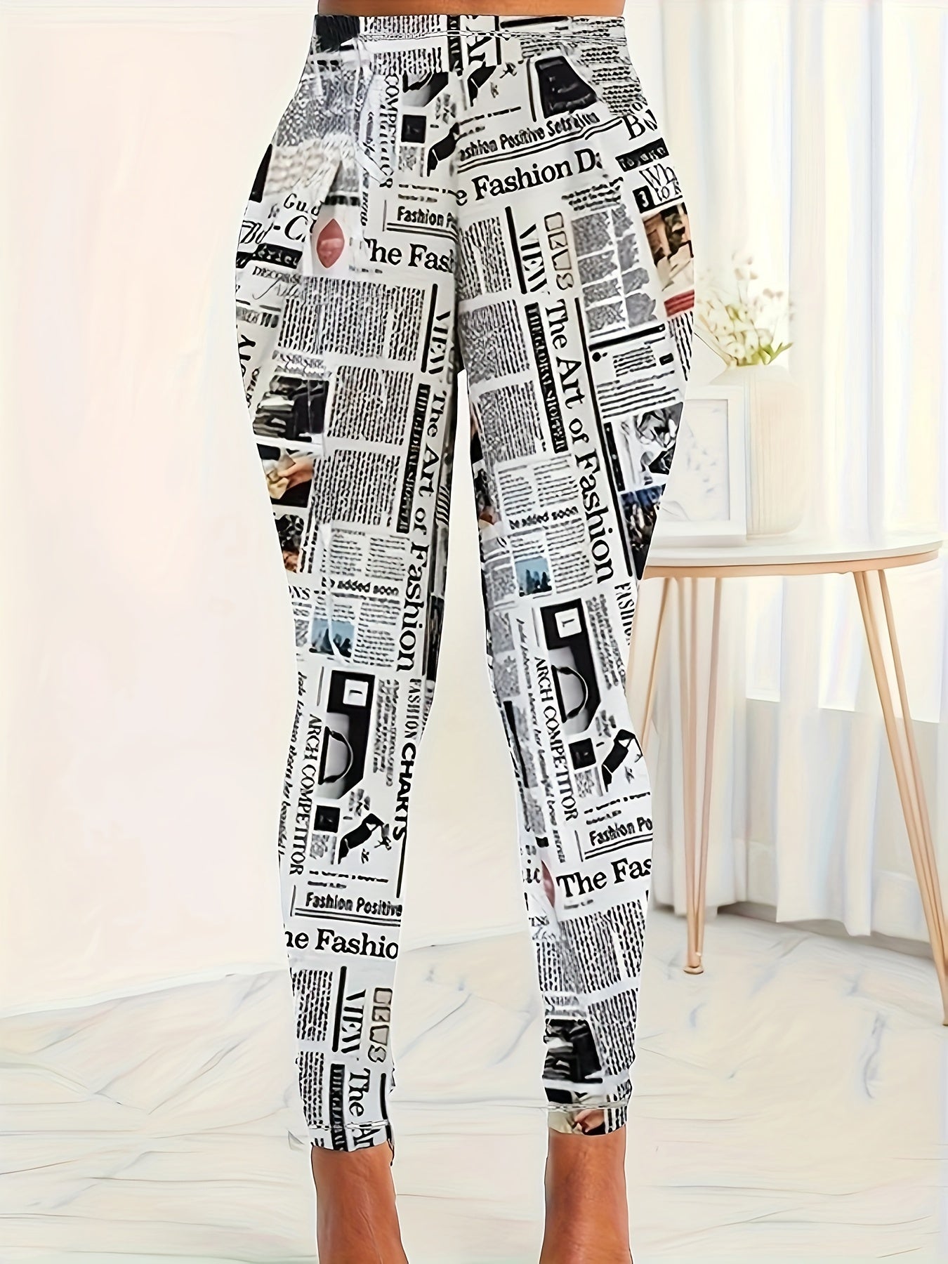 Plus Size Full Letter Print Leggings - Super Stretchy for Ultimate Comfort, Skinny Leggings for a Flattering Fit, Perfect for Casual, Everyday Wear - Designed Exclusively for Plus Size Women, Part of Our Plus Size Clothing Collection