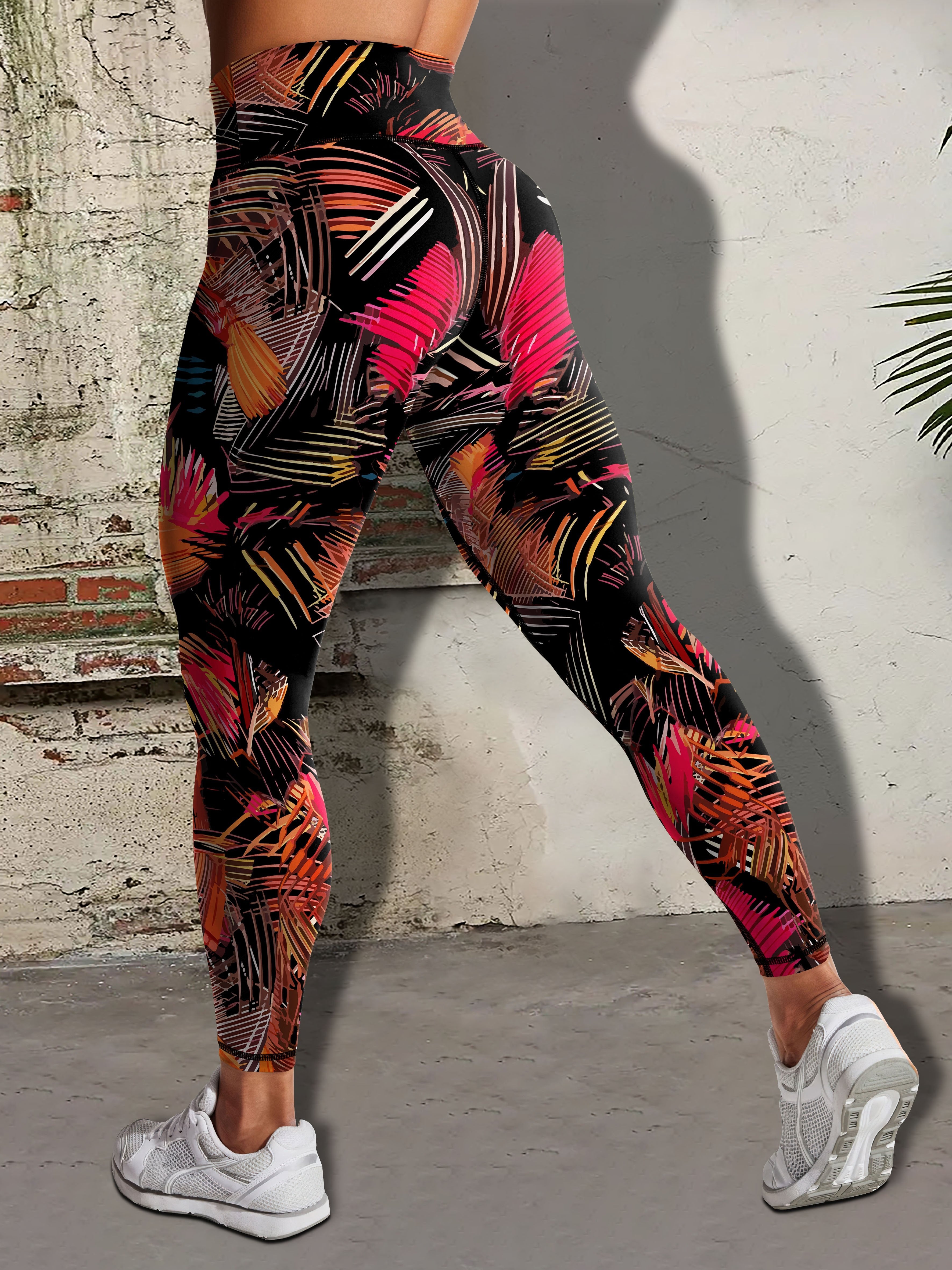 Tropical Rainforest Print High Waist Women's Tummy Control Workout Leggings for Outdoor Sports Fitness Running