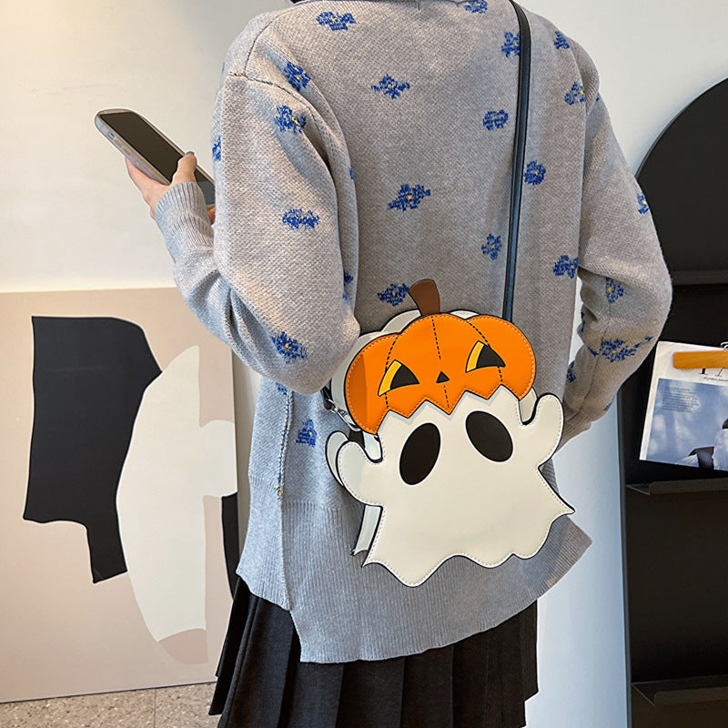 Halloween Shouder Bags Creative 3D Cartoon Pumpkin Ghost Design Cute Bags Women Cell Phone Purses Novelty Personalized Candy Crossbody Bags-Aria Doejay