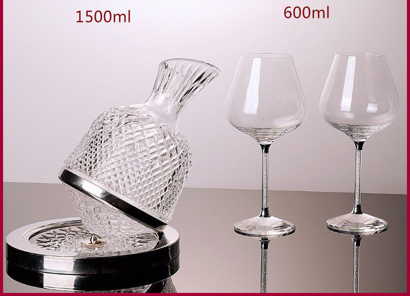 Crystal-cut Rotating Top Tumbler Crystal Glass Red Wine Decanter Set-Aria Doejay