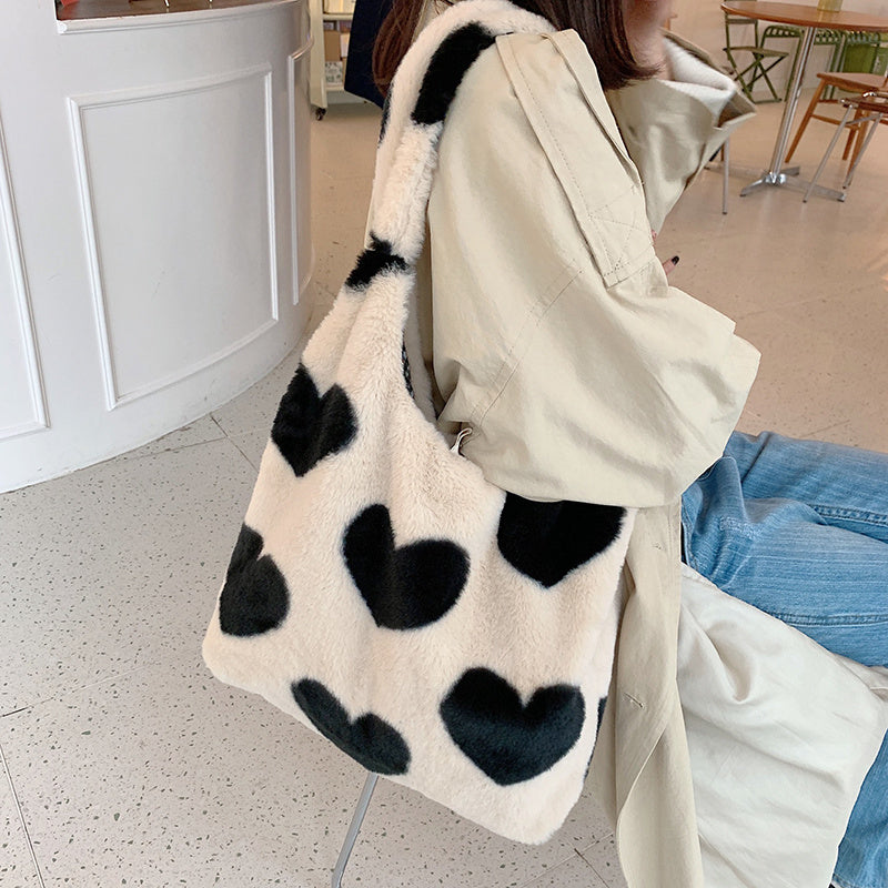 Love Heart Shoulder Bags Double Side Used Winter Underarm Bag Women-Aria Doejay