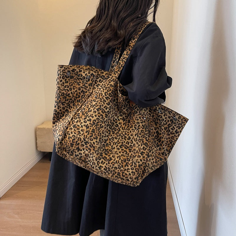 Large Capacity Leopard Print Canvas Tote Bag-Aria Doejay